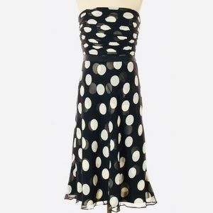 Ann Taylor Strapless Black and White Polka Dot with Ruched Top